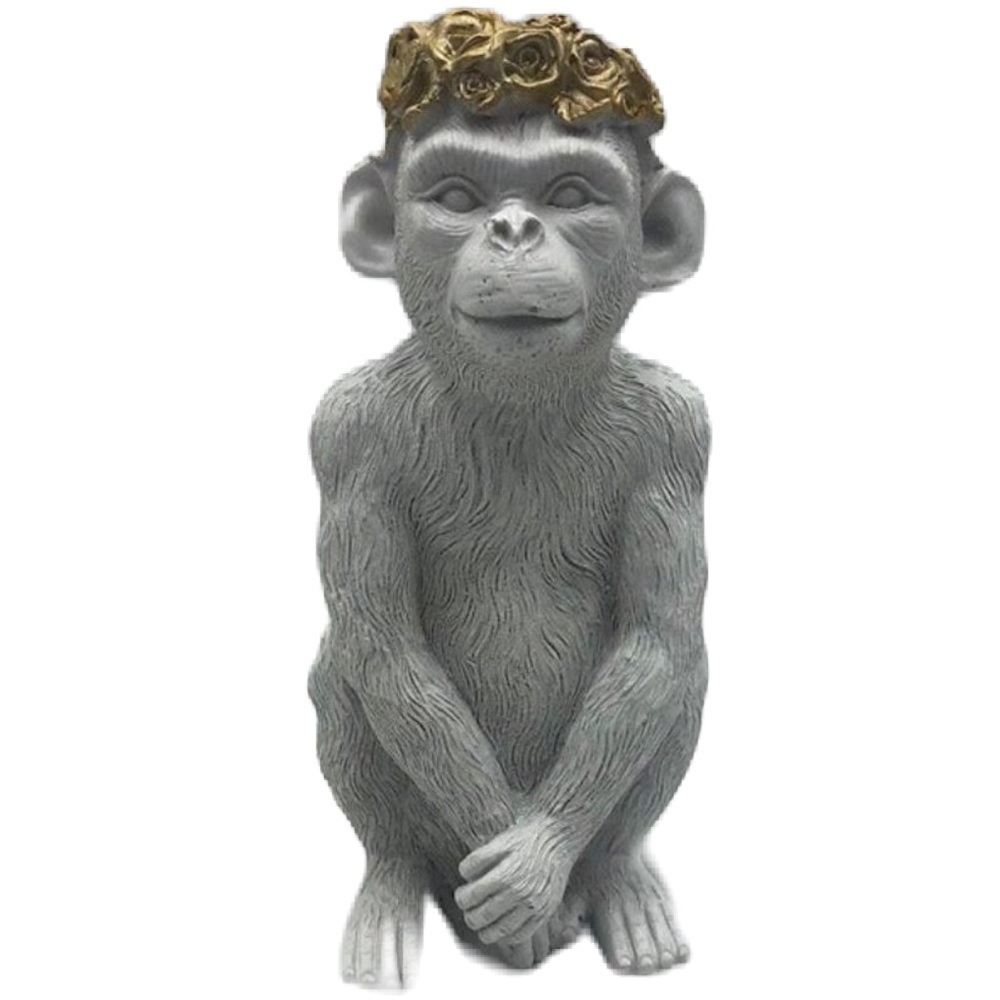 Monkey Figurine Sculpture Gold Flower Crown Tabletop Sagebrook Home Décor